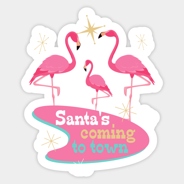 Retro Flamingos Midcentury Modern Christmas Sticker by TammyWinandArt